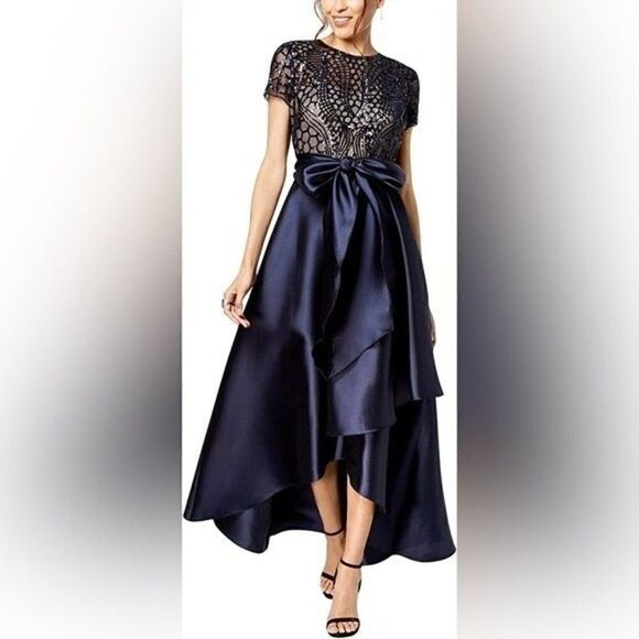 R&M Richards Dresses & Skirts - R&M Richards Women's Size Short Sleeve Sequin-Embellished High-Low Gown